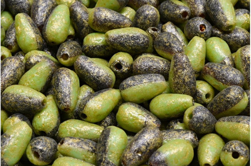 滴珠,不透明绿色20090蚀刻L浅黄色(53200-20090-ETCH-L-34302),玻璃,捷克共和国