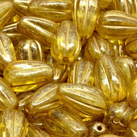 OUTLET 10 grams Drop Melon Beads, 13 x 8 mm, Crystal Gold Lined Light Yellow (00030-54302-34302), Glass, Czech Republic