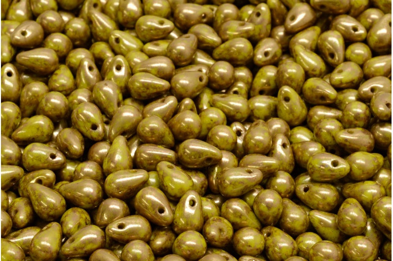 Drop Beads, Opaque Green Terracotta Violet (53410-15496), Glass, Czech Republic