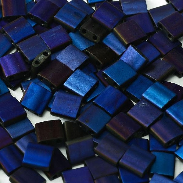 Miyuki Tila / Half Tila / Quater Tila 2-hole Beads, Black Azurro full Matted (#55110), Glass, Japan