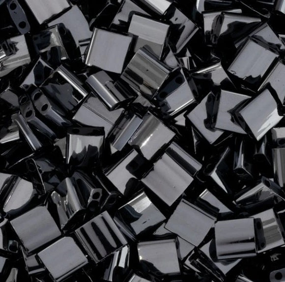 Miyuki Tila / Half Tila / Quater Tila 2-hole Beads, Black Vacuum Hematite Full (#55096), Glass, Japan