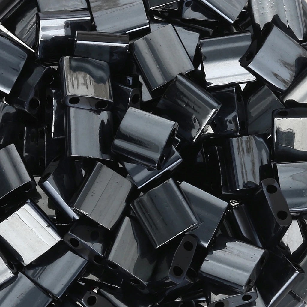 Miyuki Tila / Half Tila / Quater Tila 2-hole Beads, black blue hematite full matted (#55092), Glass, Japan