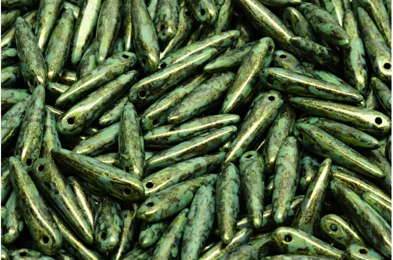 10克荆棘珠,5 x 16毫米,黑棕色光泽斑点(23980-65326),玻璃,捷克共和国