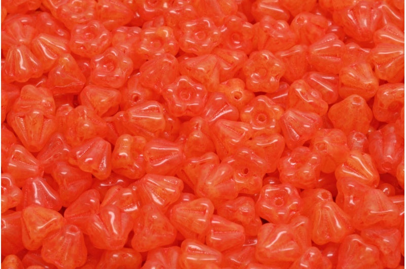 Bell Flower Beads, Yellow Beige Orange Spotted (R0812-33307), Glass, Czech Republic