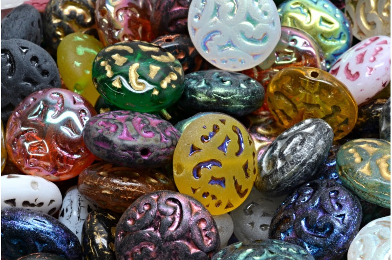 Lentil Beads With Ornaments, 1 Mixed Colors (00001-mix), Glass, Czech Republic
