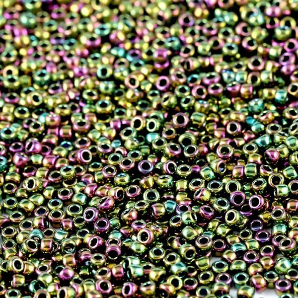 TOHO Round Glass Seed Beads, Higher Metallic Iris Purple-Green (#509), Glass, Japan