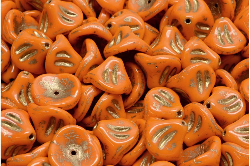 Daylily Flower Beads, Opaque Yellow Gold Lined (93120-54302), Glass, Czech Republic