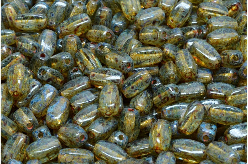 オリーブビーズ、クリスタルトラバーチンライトブルー(00030-86800-34307)、ガラス、チェコ共和国