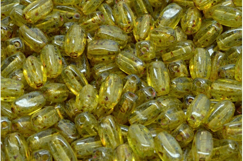 オリーブビーズ、クリスタルトラバーチンライトグリーン(00030-86800-34310)、ガラス、チェコ共和国