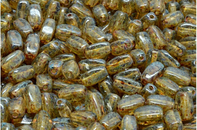 オリーブビーズ、クリスタルトラバーチンライトグレー(00030-86800-34311)、ガラス、チェコ共和国