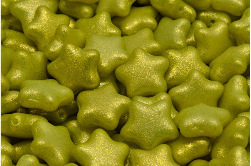 Flat Star Beads, White Green (02010-542008), Glass, Czech Republic