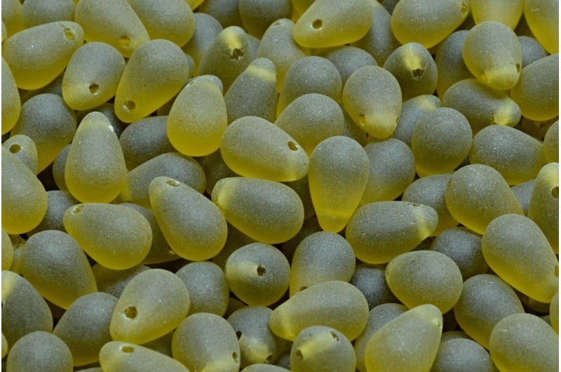 ドロップビーズ、透明グリーンマット(50316-84100)、ガラス、チェコ共和国