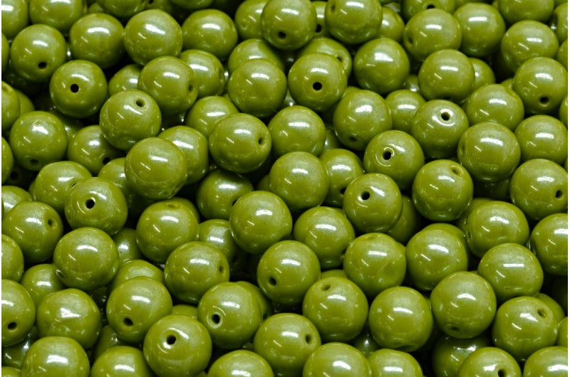 Round Druck Beads, Green Hematite (53420-14400), Glass, Czech Republic