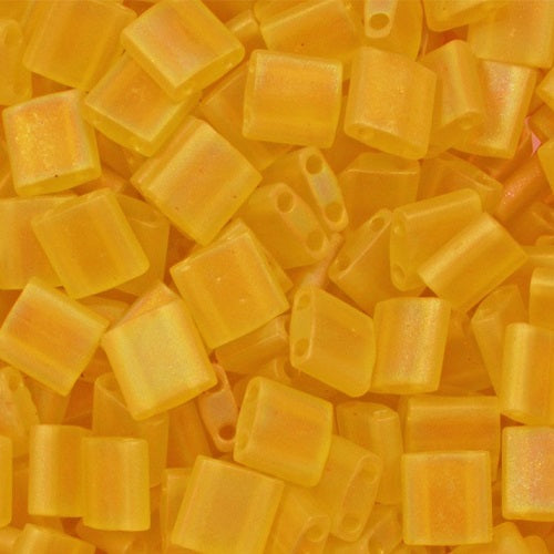 Miyuki Tila / Half Tila / Quater Tila 2-hole Beads, matted transparent lt.topaz AB (#0132FR), Glass, Japan
