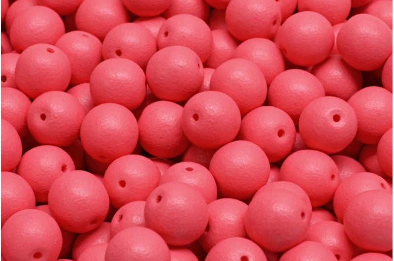 Round Druck Beads, White Bright Red Matte (02010-22M08), Glass, Czech Republic