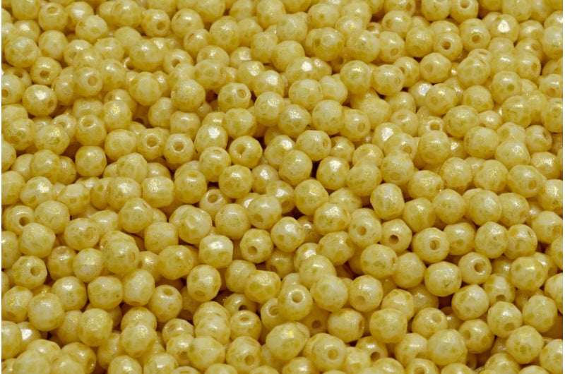 多面圆形火抛光珠,粉笔白浅黄色(03000-34302),玻璃,捷克共和国