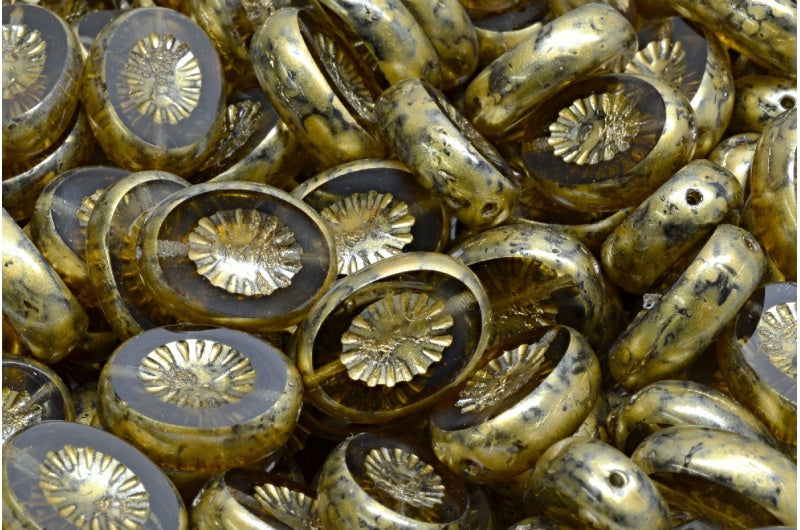 Table Cut Kiwi Beads, Transparent Gray Gold Splash (40030-86720), Glass, Czech Republic