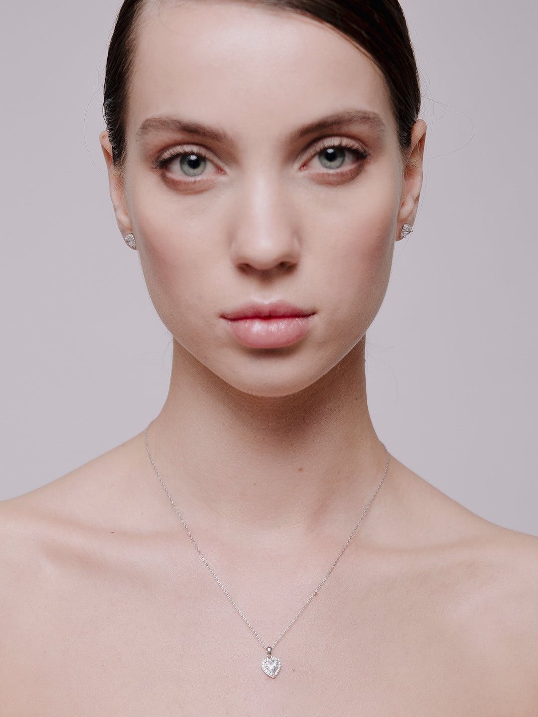 Earrings Velvet Heart Silver Ag-925 Rhodium Plated Jewelry, Cubic Zirconia Preciosa, Czech Bohemia PRECIOSA BEAUTY Jewelry, Crystal Clear / White