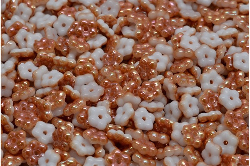 忘れな草ビーズ、ホワイトアプリコットコーティング(02010-29121)、ガラス、チェコ共和国