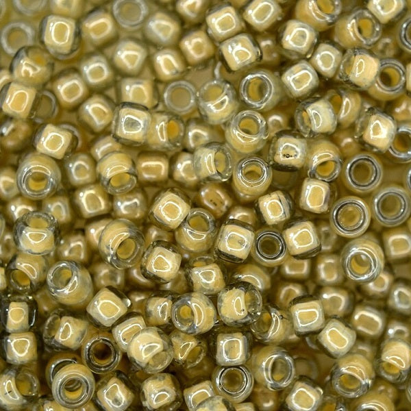 TOHO Round Glass Seed Beads, Inside Color Black Diamond/orange creme-lined (#369), Glass, Japan