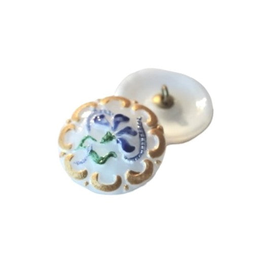 1個 ハンドペイントガラスボタン(飾り付き)、サイズ10(22.5 mm)、ガラス、チェコ共和国