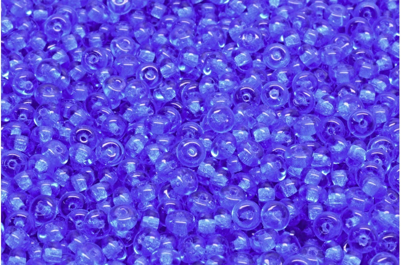 Rondelle Druck Beads, Transparent Blue (30060), Glass, Czech Republic