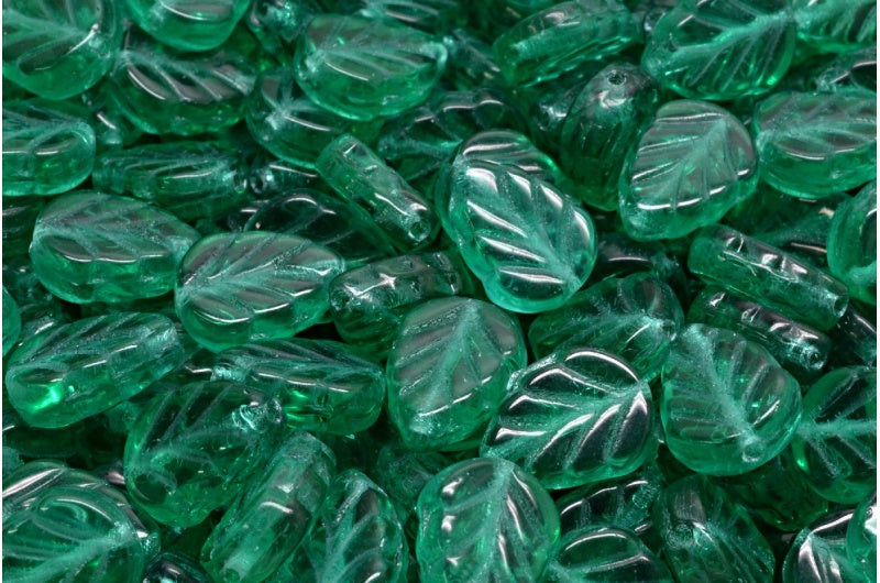 OUTLET 10 grams Mint Leaf Beads, 10 x 8 mm, Transparent Green Emerald (50720), Glass, Czech Republic