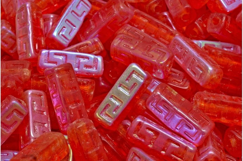 Celtic Block Beads, White Red Ab (R2908-28701), Glass, Czech Republic