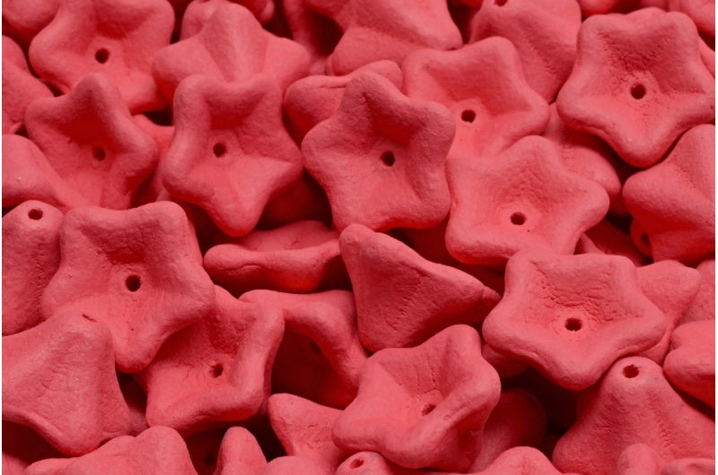 Petunia Flower Beads, White Bright Red Matte (02010-22M08), Glass, Czech Republic