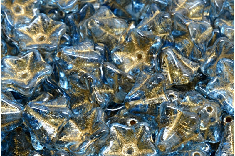 Petunia Flower Beads, Crystal Gold Lined Light Blue (00030-54302-34307), Glass, Czech Republic