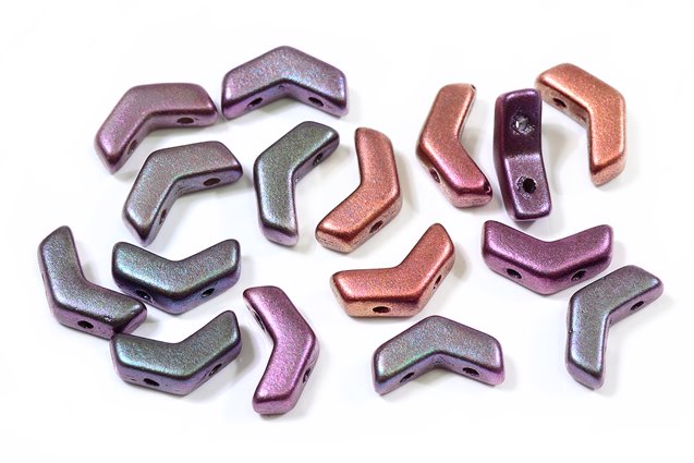 アロー2穴ビーズ、イエローゴールドメタリックアイリス(01620)、ガラス、チェコ共和国