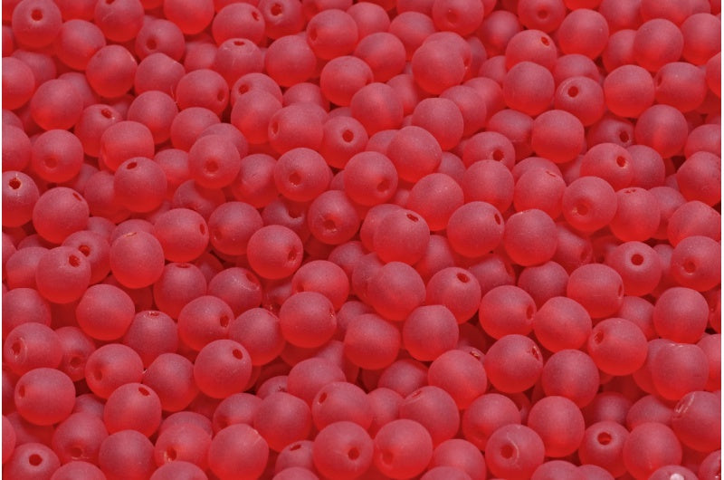 ラウンドドラックビーズ、ルビーレッドマット(90080-84100)、ガラス、チェコ共和国