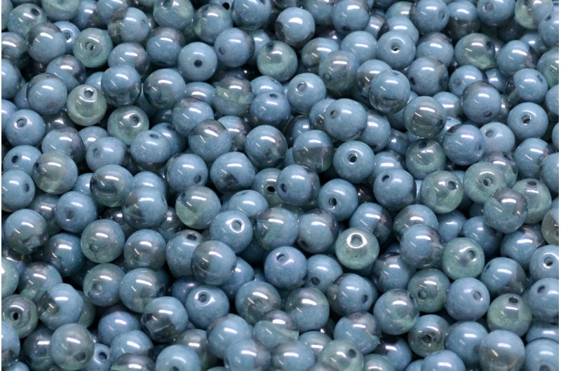 OUTLET 10 grams Round Druck Beads, 4 x 4 mm, Transparent Light Topaz Yellow White Luster Blue Full Coated (10020-02010-14464), Glass, Czech Republic