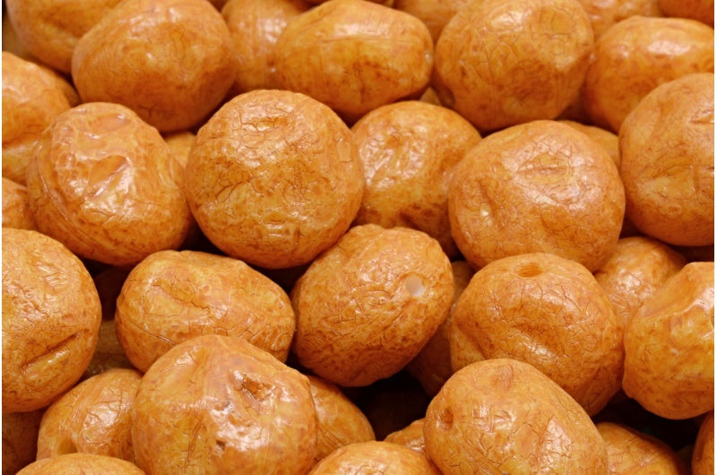 モノンストーンビーズ、ホワイトエッチングオレンジスポット(02010-etch-33302)、ガラス、チェコ共和国