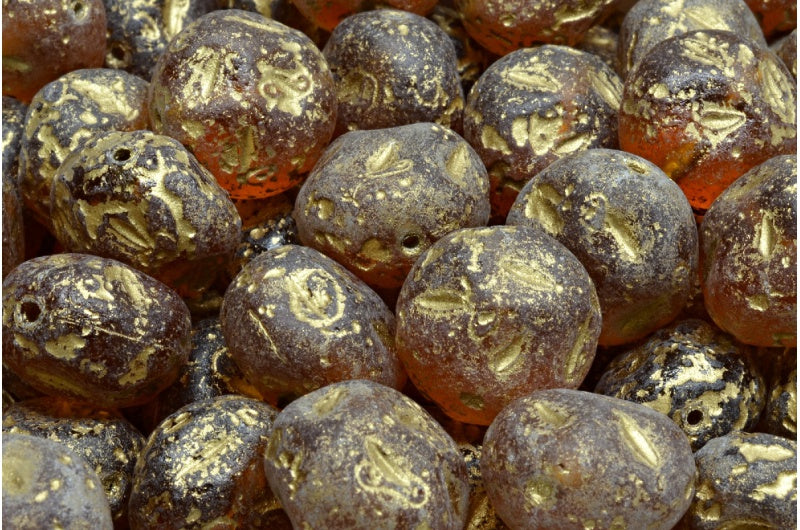 モノンストーンビーズ、トパーズエッチングゴールドライン(10070-etch-54302)、ガラス、チェコ共和国