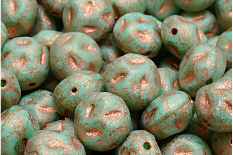 Monon Stone Beads, Turquoise Uranium Etched Turquoise Uranium (54200-etch-54318), Glass, Czech Republic