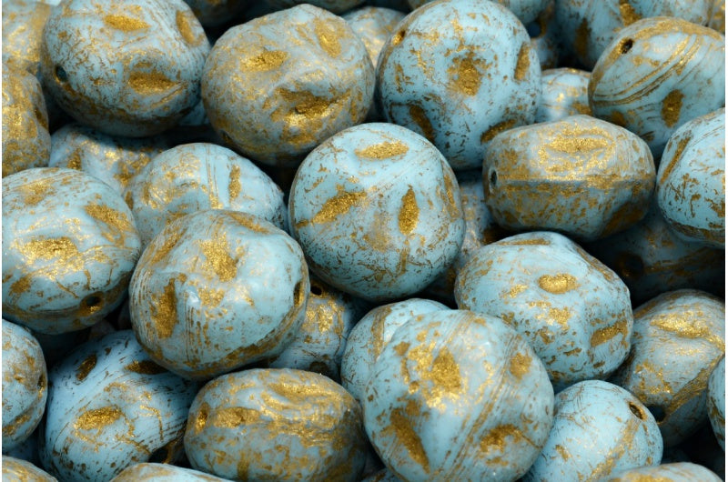 Monon Stone Beads, Turquise Etched Gold Lined (64000-etch-54302), Glass, Czech Republic