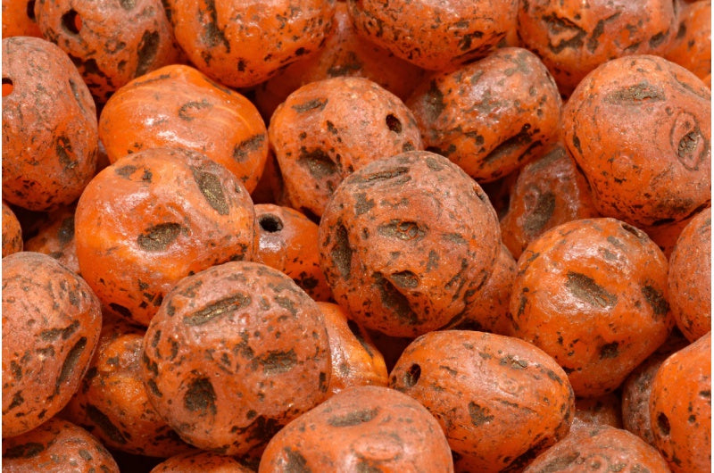 モノンストーンビーズ、オレンジエッチングブロンズライン(81260-etch-54317)、ガラス、チェコ共和国