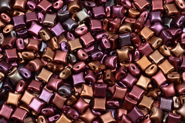 Wibeduo 双孔串珠星形十字,紫色彩虹金属鸢尾花 (01640),玻璃,捷克共和国