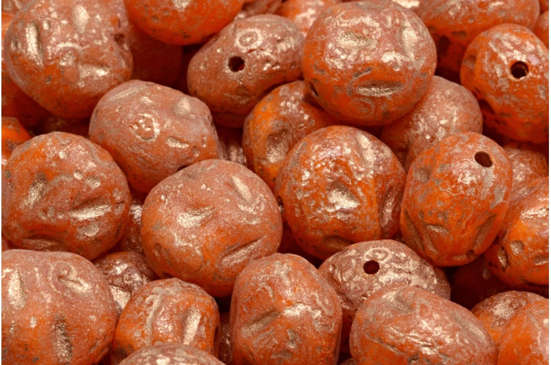 モノンストーンビーズ、オレンジエッチング銅線(81260-etch-54318)、ガラス、チェコ共和国