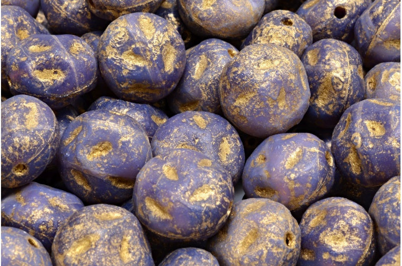 OUTLET 10 grams Monon Stone Beads, 13 x 11 mm, Opal Dark Lavender Etched Gold Lined (21010-etch-54302), Glass, Japan