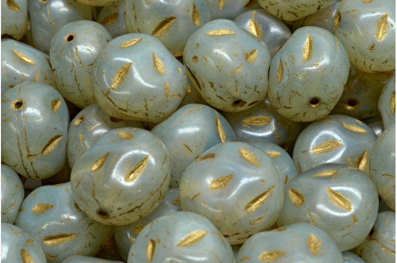 モノンストーンビーズ、オパールホワイトゴールドライン、ラスターグリーンフルコーティング(01000-54302-14457)、ガラス、チェコ共和国