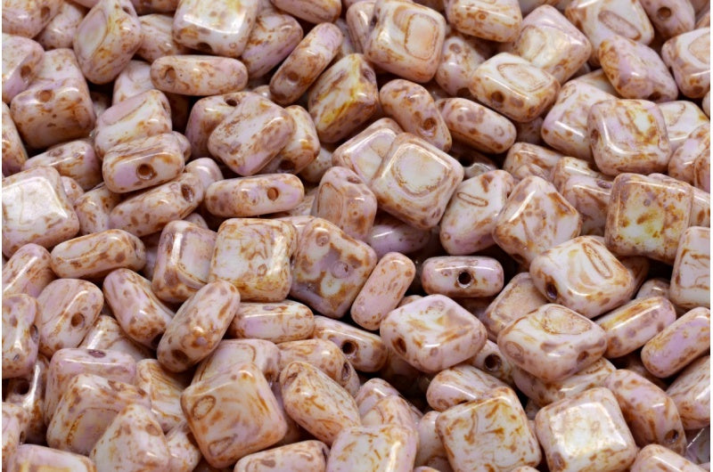 Square Beads, White Travertin Cold Purple Spotted (02010-86800-33305), Glass, Czech Republic