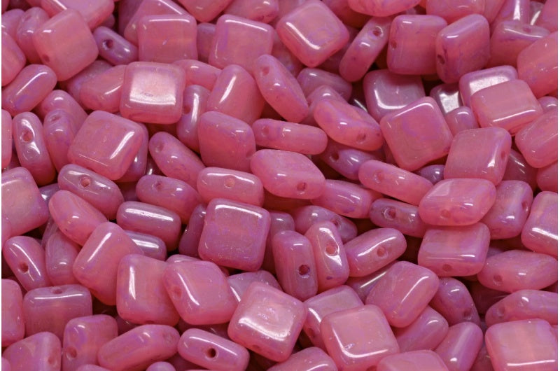 Square Beads, Opal Pink Pink Spotted (71400-33306), Glass, Czech Republic