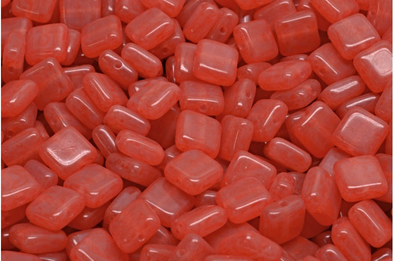 Square Beads, Opal Pink Beige Orange Spotted (71400-33307), Glass, Czech Republic