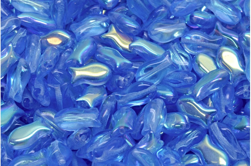 Simple Fish Beads, Transparent Blue Ab (30040-28701), Glass, Czech Republic