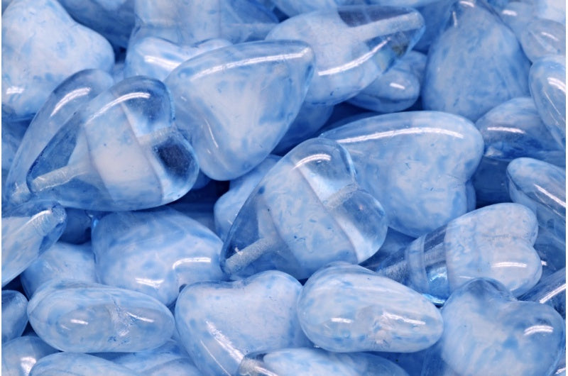 Elongated Heart Beads, White Light Blue (R0201-34307), Glass, Czech Republic