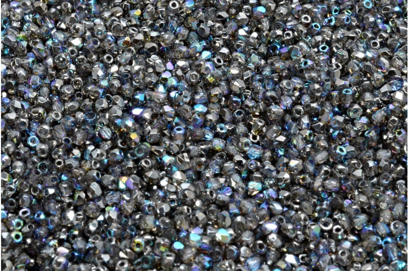 Faceted Round Fire Polished Beads, Crystal 98537 (00030-98537), Glass, Czech Republic