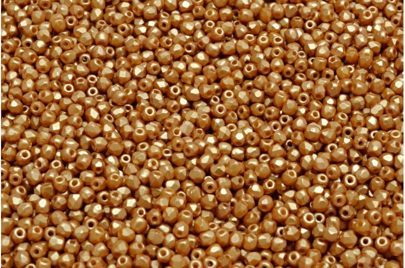 ファセットラウンドファイアポリッシュビーズ、チョークホワイトパステルゴールド(03000-25003)、ガラス、チェコ共和国