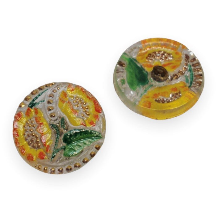 1個 手描きガラスボタン(飾り付き)、サイズ12(27 mm)、ガラス、チェコ共和国